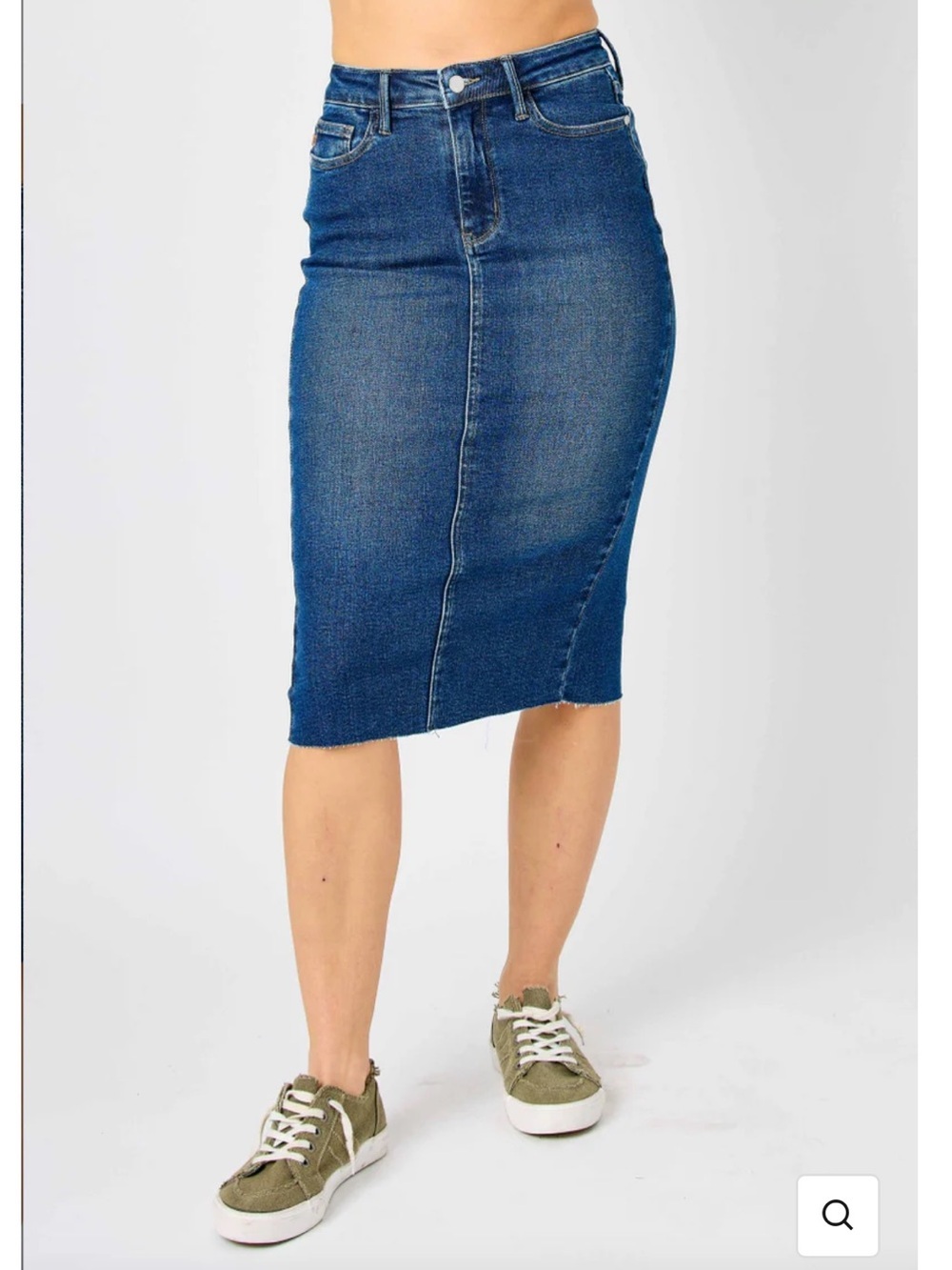 Judy Blue Dark Wash Denim Midi Skirt Raw Hem M NWOT